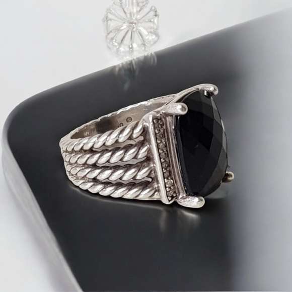 David Yurman Wheaton 16x12 Black Onyx genuine Diamond Ring size 8 - Picture 2 of 6